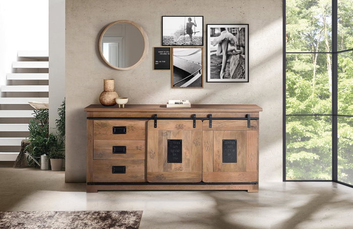 Giner y Colomer Aparador Industrial Madera de Mango Metal Natural 80 x 165 x 45 cm